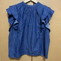 デニム フリル ノースリーブ シャツ Lサイズ トップス