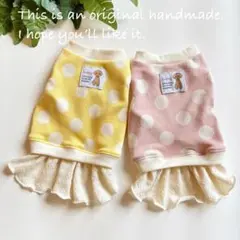 オーダー可★犬服ハンドメイド★大きな水玉★重ね着風フリルスカートワンピース