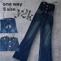 one way デニムオールインワン ベアトップ サロペット S フレアパンツのサムネイル