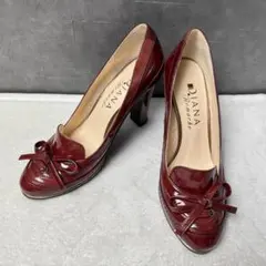 美品☆ダイアナ ロマーシュ パンプス チャンキーヒール エナメル ワインレッド