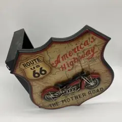 アメリカン・ハイウェイ シールド型収納ボックス　立体アート　バイク　ルート66