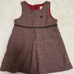 千鳥格子模様 ジャンバースカート　チェック　100cm ワンピース　重ね着　赤