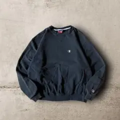 90s Championソリッドスウェットワンポイント刺繍ロゴ前V紺ネイビー L