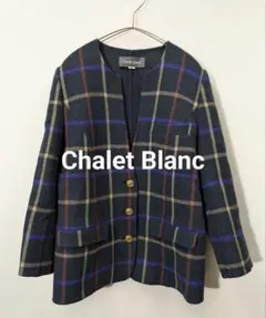 Chalet Blanc☆　チェック柄　金ボタンノーカラーウールジャケットのサムネイル