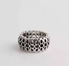 男女兼用指輪調節可能オープンワークリング ヴィンテージ風シンプルシルバーモダン