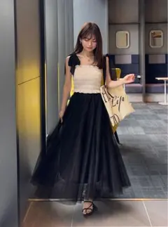 グレイル GRL ボリュームロングチュールスカートat118 ブラック