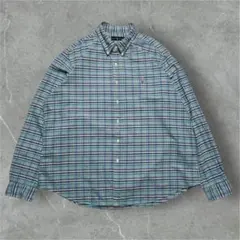 ラルフローレン 長袖BDシャツ 2XL 水色 マドラスチェック 刺繍 ☆6255