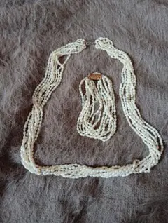 ★淡水ライスパール8連ネックレス　ブレスレットセット