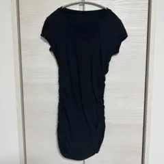 ブラック Vネック 半袖 ミニ ワンピース XS