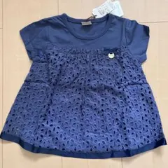ネイビー レース切り替え 半袖Tシャツ　petit main 100cmのサムネイル