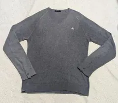 BURBERRY BLACK LABELグレー Vネック 長袖コットンニット