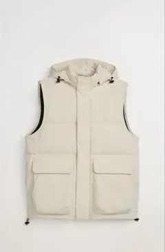 新春限定価格 ZARA ホワイト 着脱可能フード付き ダウンベスト