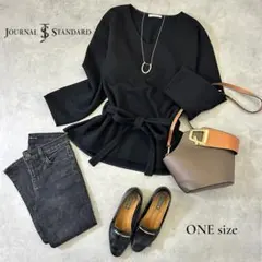 【JOURNAL STANDARD】裏起毛ウエストリボントップス 黒