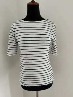 ストライプ 半袖ボートネックTシャツ　　リバーシブル　アース