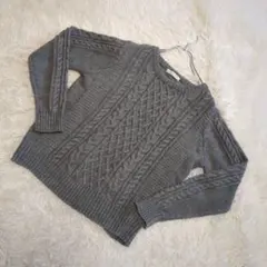 ローリーズファーム　ケーブル編み　長袖　ニット　セーター　グレー　L ウール混