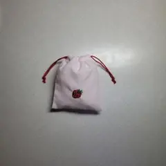 ハンドメイド　ミニ巾着袋　小物入れ 『354』ピンクいちご刺繍　ミニポーチ