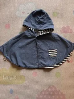 フード付き青ストライプリバーシブルポンチョ