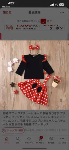 ミニーちゃん ドレス キッズ ベビー ディズニー コスプレ