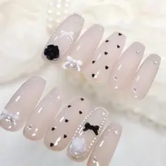 ネイルチップ 韓国 ワンホン リボン うるちゅる スナ系フレンチ ガーリー量産型