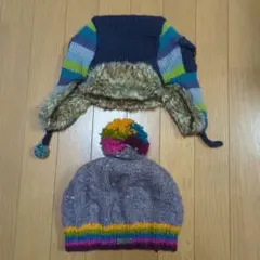 MOSHIKIカラフルニット帽とファー付き飛行帽セット