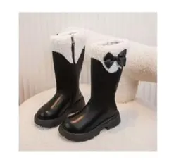 美品☆ほぼ未使用☆黒 リボン付きブーツ 裏起毛　ボア17.5cm　18.0cm