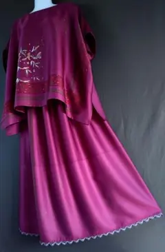 シルク系セットアップ•トップス&スカート•赤紫Color