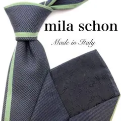 【美品】mila schon ネクタイ　イタリア製　ストライプ柄　紺色　緑
