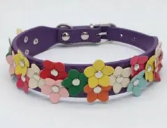 犬　小型犬　猫　皮 首輪　カラー　花　フラワー　XS