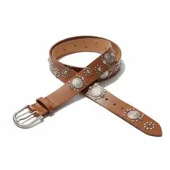 ウエスタンベルト スタッズ レザー ベルト y2k 古着 ブラウン wb20-6