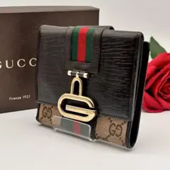 GUCCI グッチ 二つ折り財布 GGキャンバス シェリーライン ゴールド 希少のサムネイル