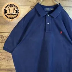 6326 ポロラルフローレン　ポロシャツ　半袖　刺繍ロゴ　古着　ネイビー