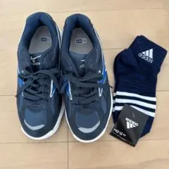 【新品未使用】MIZUNO ジュニアシューズ22.0vs1、adidas靴下付き