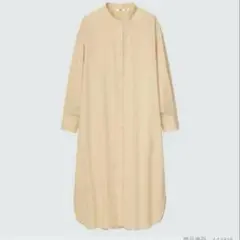 ユニクロ コットンギャザー ロング シャツワンピース ベージュ 長袖