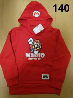 赤いマリオフード付きトレーナー