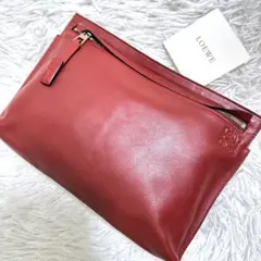 美品 希少色✨ロエベ ゴヤ アナグラム クラッチバッグ レザー ワインレッド