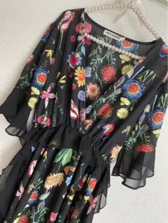 リゾート　ワンピース　花柄　ブラック　黒　XLサイズ