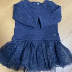 プチバトー12m 74cmキルティング&チュールワンピース