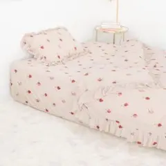 ジェラートピケ　いちご柄　ダブル　掛け布団カバー&まくらカバー
