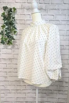 【Hudson】レディース　長袖ブラウス　白　ドット柄　M　薄手のサムネイル