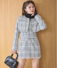 【セットアップ可能】ツイードショートジャケット ツイードミニワンピース