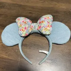 ミニーマウス風カチューシャ 花柄リボン付き