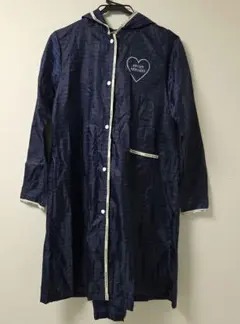 レインコート キッズ ジュニア160　フード付き ランドセル対応　紺柄