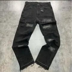 【archive】 ブラックダメージデニム ペイント ステッチワーク ギミック