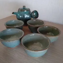 青緑色 急須と湯呑みセット
