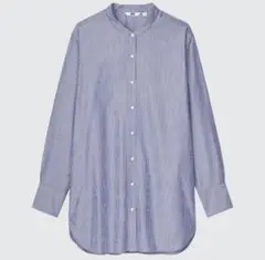 【UNIQLO】 コットンツイルストライプスタンドカラーロングシャツのサムネイル