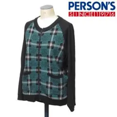 PERSON'S チェック柄ジップアップカーディガン M ブラック×グリーンのサムネイル