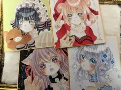 手描きイラスト　アナログイラスト　オリジナルイラスト　ミニ色紙4枚セット