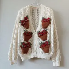 ピンクハウス 立体いちご バスケット ニットカーディガン 綿混 希少