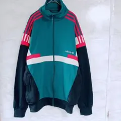 adidas ターコイズ ジャージ ジップアップ 切り替え 緑 黒 白のサムネイル