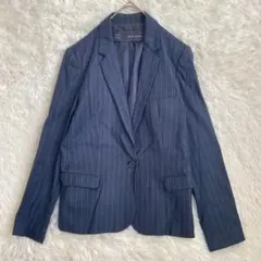 ザラ ZARA オフィス テーラードジャケット M ストライプネイビー